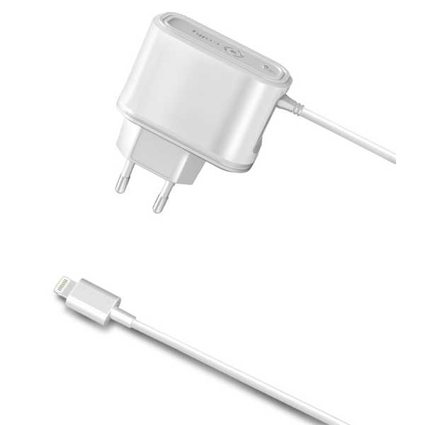 CELLY, putni punjač lightning, 1A, IP5/5S/5C/6/6S, MFI, bijeli